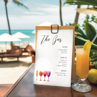 Wit Modern minimalistisch bruiloft drink menu Reclamebord Met Voetstuk