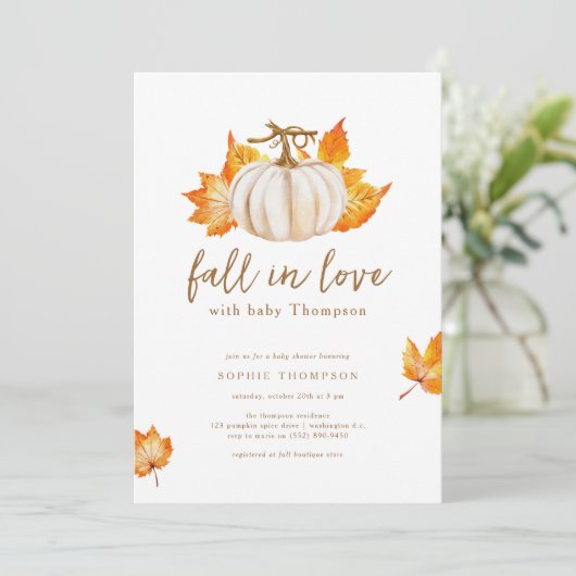 Wit | Modern pompoen Herfst in liefde Baby shower Kaart (Staand voorkant)