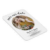 Wit modern rond foto save the date magneet (Rechterzijde)