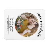 Wit modern rond foto save the date magneet (Horizontaal)