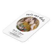 Wit modern rond foto save the date magneet (Linkerzijde)