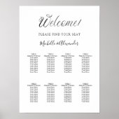 Wit modern script 8 tafels bruiloft zitgrafiek poster (Voorkant)