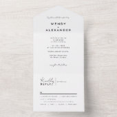 Wit Modern Script Bruiloft All In One Uitnodiging (Binnen)