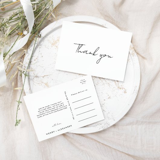 Wit Modern Script Bruiloft Dank u Briefkaart