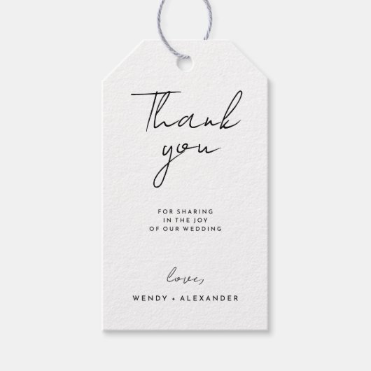 Wit Modern Script bruiloft dank u Cadeaulabel (Voorkant)