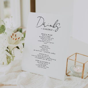 Wit Modern Script Bruiloft Drinken Menu Reclamebord Met Voetstuk