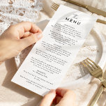 Wit Modern Script Bruiloft Flat Menu<br><div class="desc">Introductie van ons White Modern Script Wedding Flat Menu ontwerp, waar modern minimalisme voldoet aan de kunst van kalligrafie. Deze gecureerde esthetiek brengt een sfeer van verfijning aan uw speciale dag- met een twist van boho, casual charme. De combinatie van eenvoudige typografie met een stijlvol script lettertype voegt een unieke...</div>