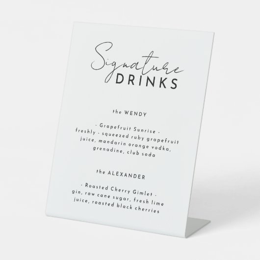 Wit Modern Script Bruiloft Handtekening Drinken Reclamebord Met Voetstuk (Voorkant)