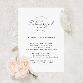 Wit Modern Script Bruiloft repetitie diner Kaart