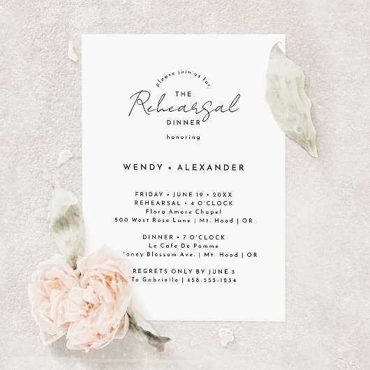 Wit Modern Script Bruiloft repetitie diner Kaart