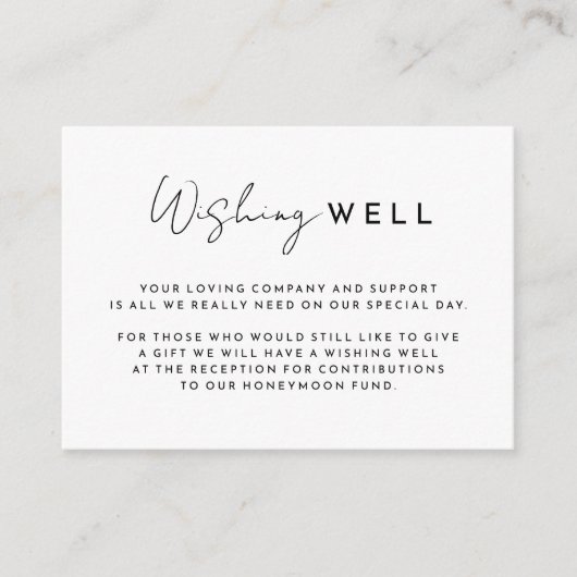 Wit Modern Script Bruiloft Wishing Well Informatiekaartje (Voorkant)