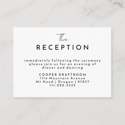Wit Modern Script Huwelijksreceptie Informatiekaartje (Voorkant)