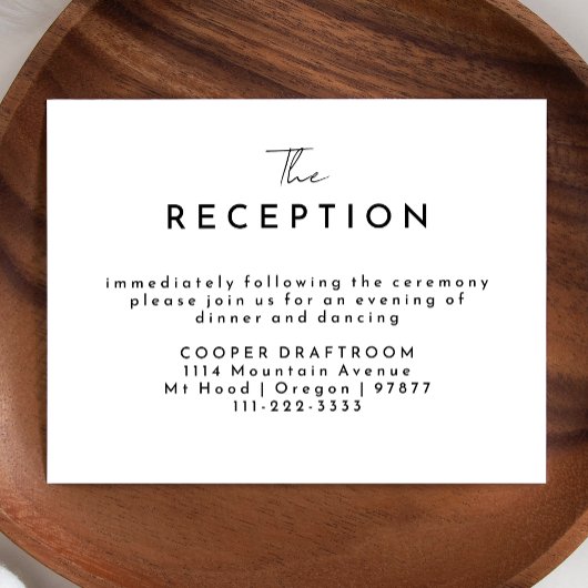 Wit Modern Script Huwelijksreceptie Informatiekaartje