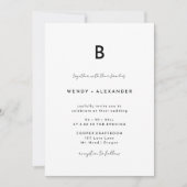 Wit Modern Script Monogram Bruiloft Kaart (Voorkant)
