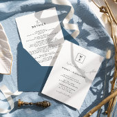 Wit Modern Script Monogram Crest Bruiloft Details Kaart