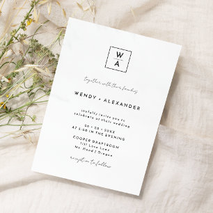 Wit Modern Script Monogram Crest Bruiloft Kaart