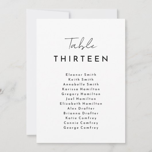 Wit Modern Script Opknoping Zittingkaart Kaart (Voorkant)