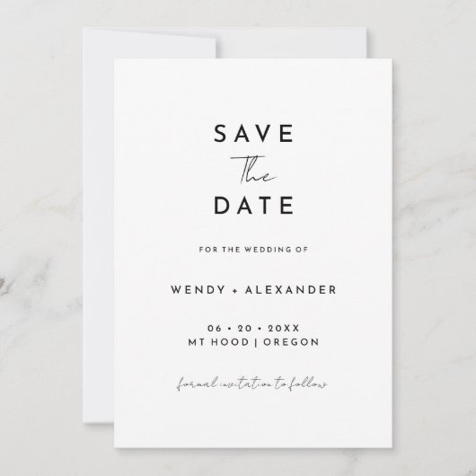 Wit Modern Script Save The Date (Voorkant)