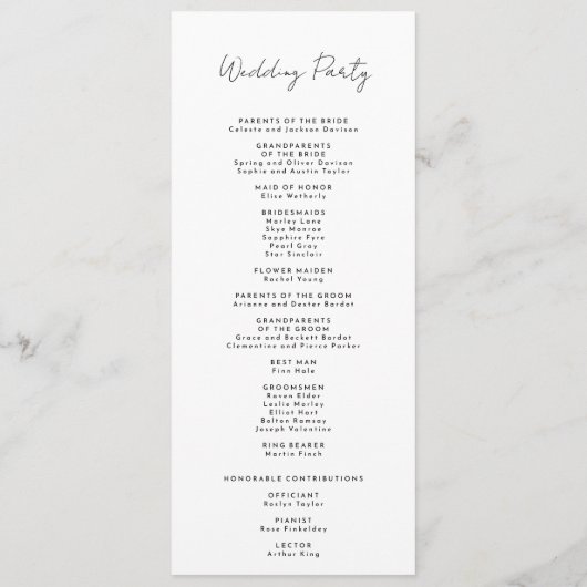 Wit Modern Script Wedding Flat Programma Programmakaart (Achterkant)