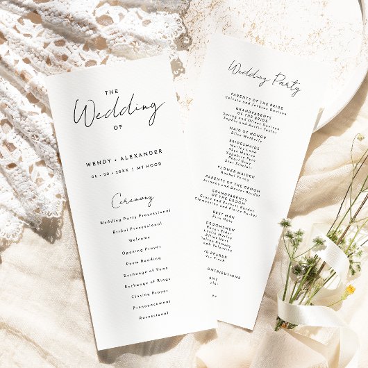 Wit Modern Script Wedding Flat Programma Programmakaart