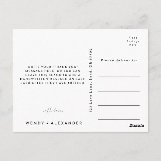 Wit Modern Script Wedding Photo Dank u Briefkaart (Achterkant)