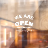 Wit Modern We zijn open raam klampen Raamsticker (Vel 2)