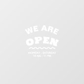 Wit Modern We zijn open raam klampen Raamsticker (Vel)