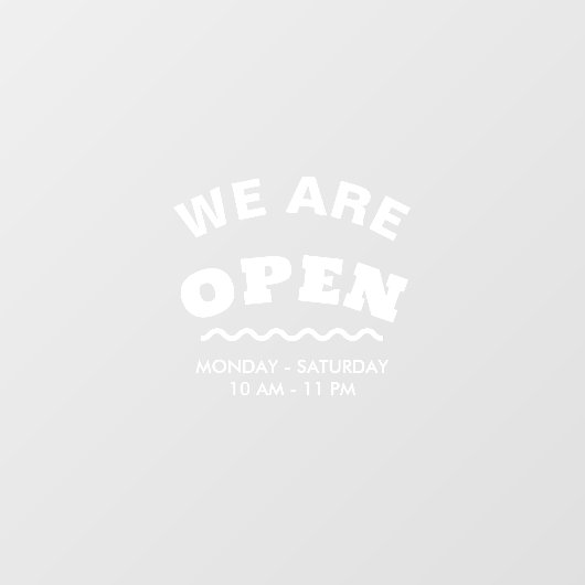 Wit Modern We zijn open raam klampen Raamsticker (Vel)