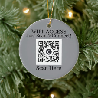 Wit Modern WiFi QR Code Toegang Kerstmis Keramisch Ornament