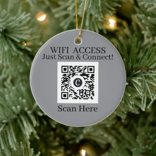 Wit Modern WiFi QR Code Toegang Kerstmis Keramisch Ornament (Boom)