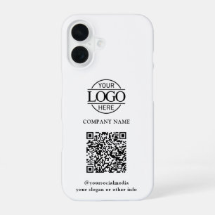 Wit Modern Zakelijk Logo & QR Code Promotie iPhone 16 Hoesje