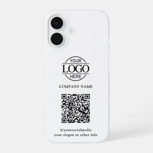 Wit Modern Zakelijk Logo & QR Code Promotie iPhone 16 Hoesje (Achterkant)