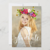 Wit Moderne Calligrafie Foto Afstuderen Kaart (Voorkant)