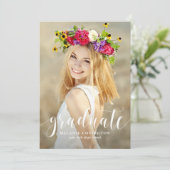 Wit Moderne Calligrafie Foto Afstuderen Kaart (Staand voorkant)