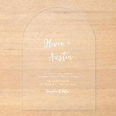 Wit Moderne Chic Script Minimalistische Trouwdag Acryl Uitnodigingen (Voorkant)