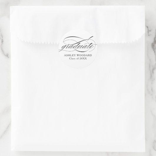 Wit Moderne Elegante Script Afstuderen Ronde Sticker (Tas)