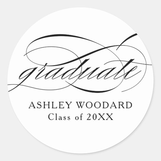 Wit Moderne Elegante Script Afstuderen Ronde Sticker (Voorkant)