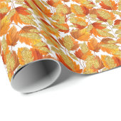 Wit | Moderne faux glitter herfstbladeren Cadeaupapier (Rol Hoek)