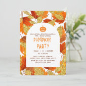 Wit | Moderne faux glitter verlaat Halloween Kaart (Staand voorkant)