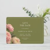Wit | Moderne olijfgroene roos save the date Kaart (Staand voorkant)