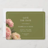Wit | Moderne olijfgroene roos save the date Kaart (Voorkant)
