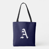 Wit monogram A op marineblauw Tote Bag (Achterkant)