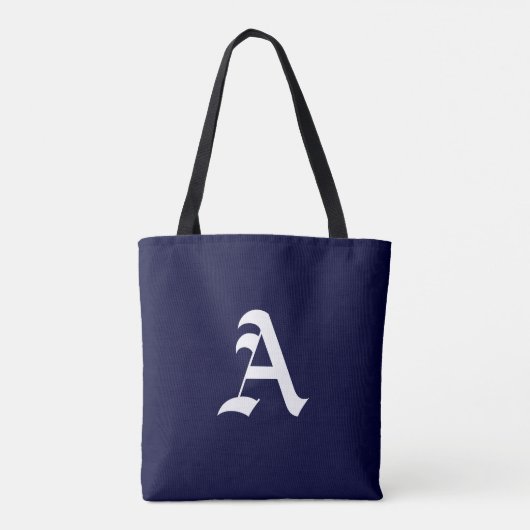 Wit monogram A op marineblauw Tote Bag (Achterkant)