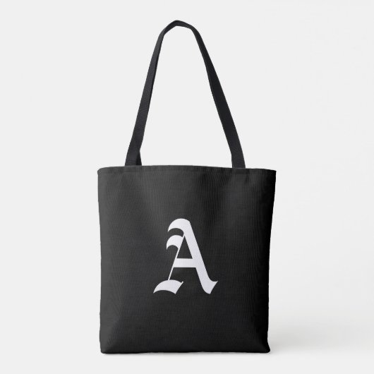 Wit monogram A op zwart Tote Bag (Achterkant)