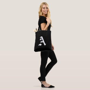Wit monogram A op zwart Tote Bag