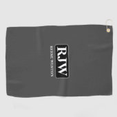 Wit monogram Binnen Grijze Rand, Naam, Donkergrijs Golfhanddoek (Horizontaal)