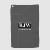 Wit monogram Binnen Grijze Rand, Naam, Donkergrijs Golfhanddoek (Voorkant)