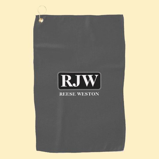 Wit monogram Binnen Grijze Rand, Naam, Donkergrijs Golfhanddoek