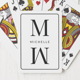Wit Monogram Eenvoudig Elegant Initiaal Moderne na Pokerkaarten