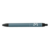 Wit Monogram en Naam op Blauw Rond Plein Zwarte Inkt Pen (Voorkant)